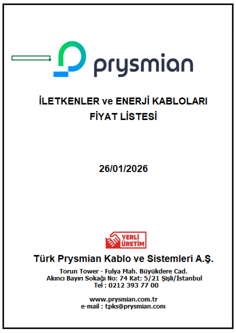 PRYSMIAN 2026 FİYAT LİSTESİ